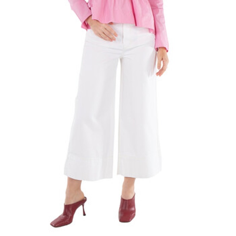 Nwt $215 Ganni 27 Bright White Denim Cropped High-Rise Jeans